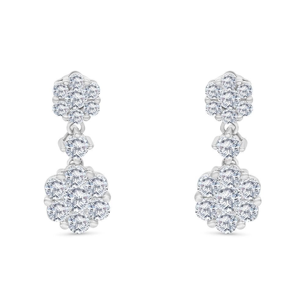 Sterling Silver 925 Earring Rhodium Plated Embedded With White CZ