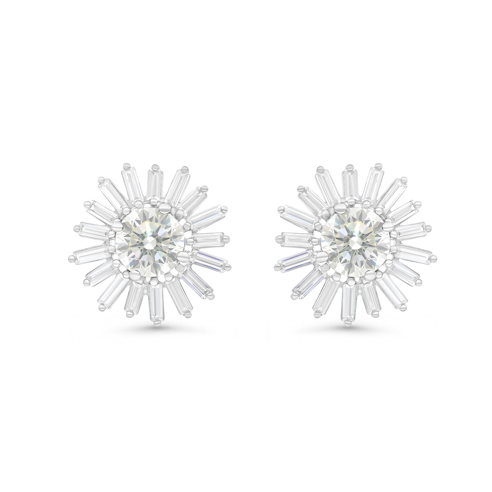 Sterling Silver 925 Earring Rhodium Plated Embedded With Yellow Zircon And White CZ