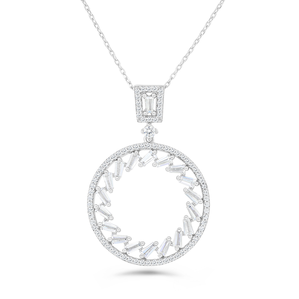 Sterling Silver 925 Necklace Rhodium Plated Embedded With White CZ