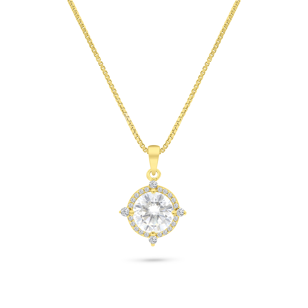 Sterling Silver 925 Necklace Gold Plated Embedded With White CZ