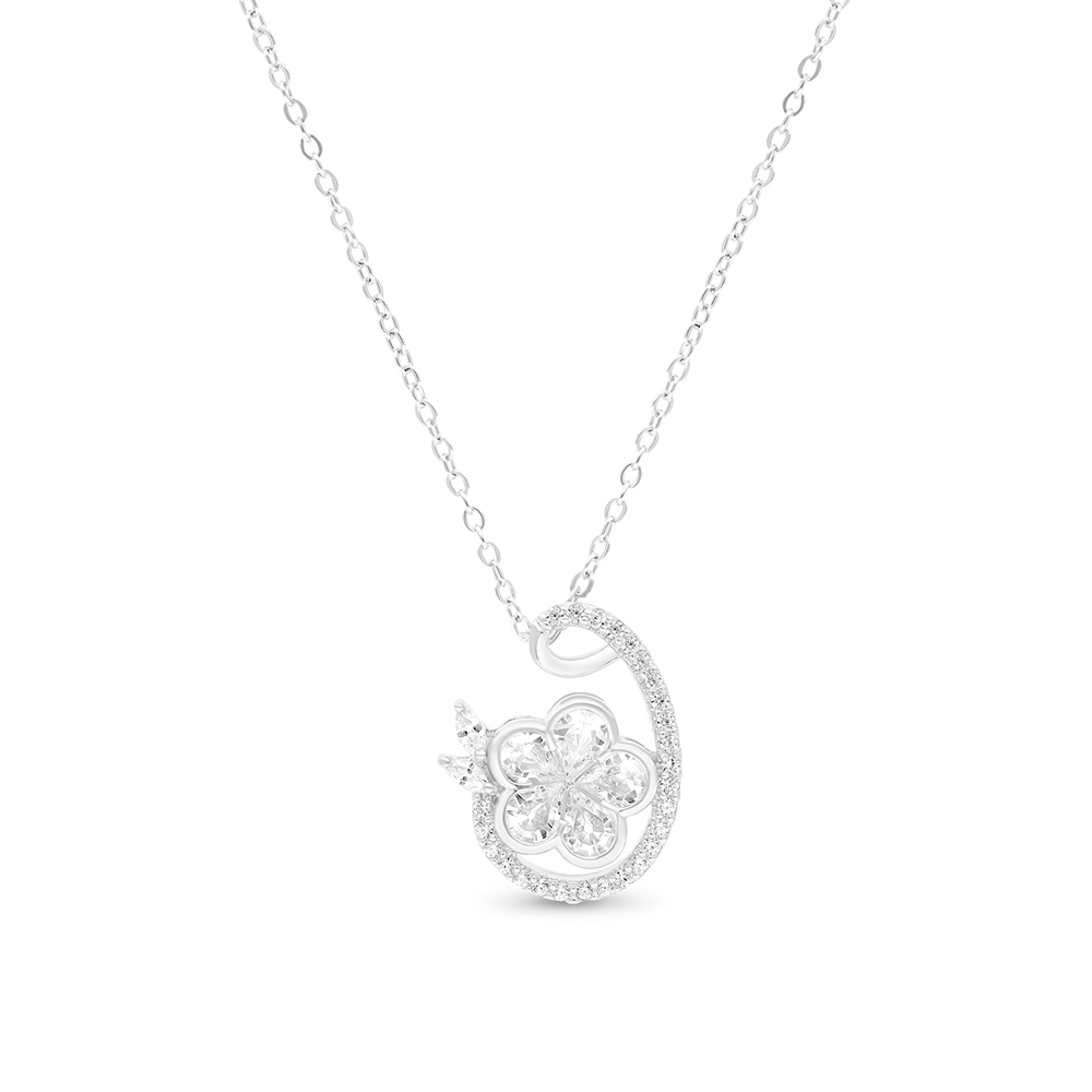 Sterling Silver 925 Necklace Rhodium Plated Embedded With White CZ