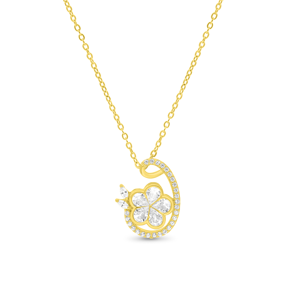 Sterling Silver 925 Necklace Gold Plated Embedded With White CZ