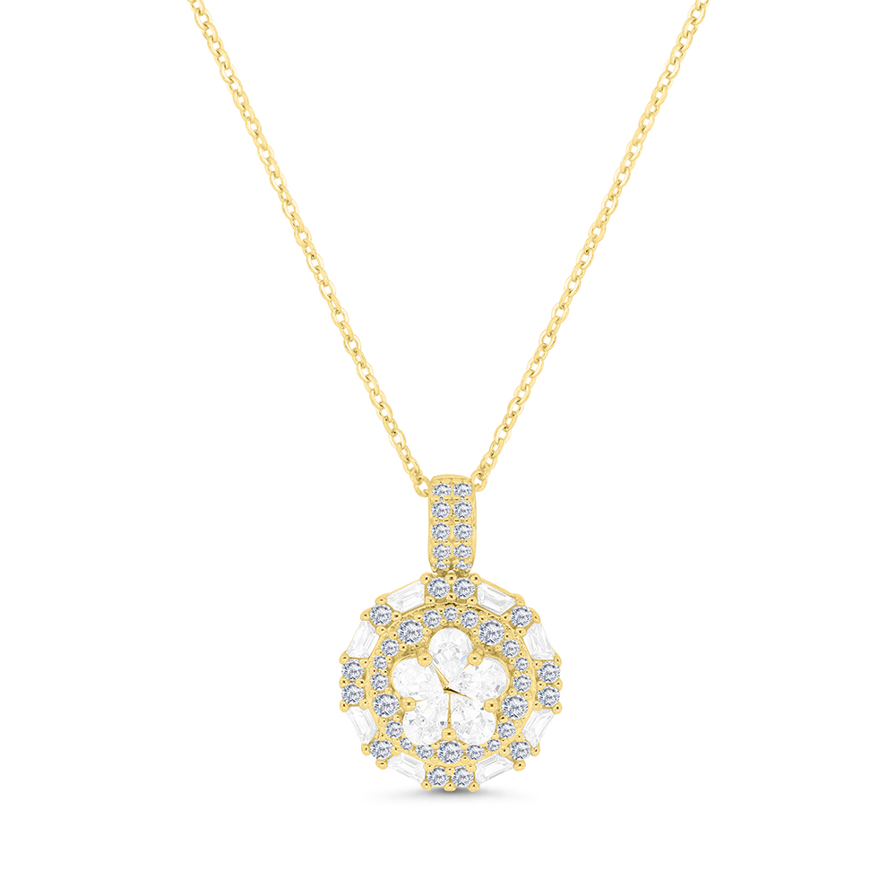 Sterling Silver 925 Necklace Gold Plated Embedded With White CZ