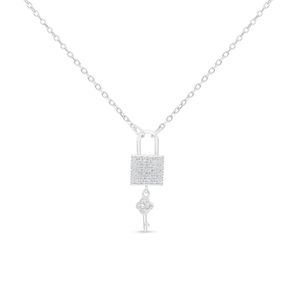 Sterling Silver 925 Necklace Rhodium Plated Embedded With White CZ