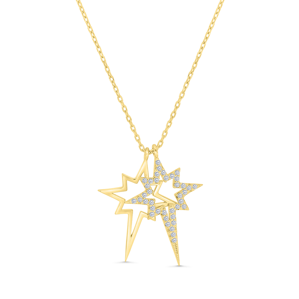 Sterling Silver 925 Necklace Gold Plated Embedded With White CZ