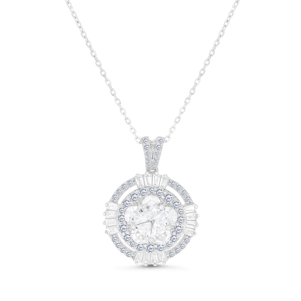 Sterling Silver 925 Necklace Rhodium Plated Embedded With White CZ