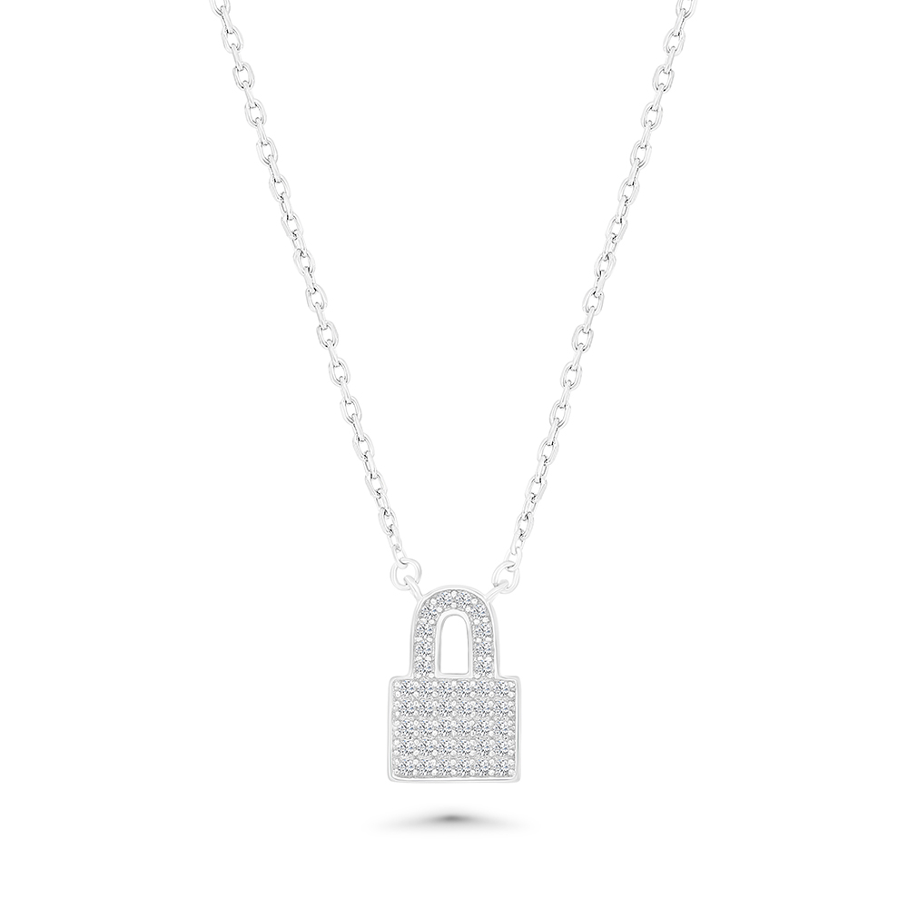 Sterling Silver 925 Necklace Rhodium Plated Embedded With White CZ