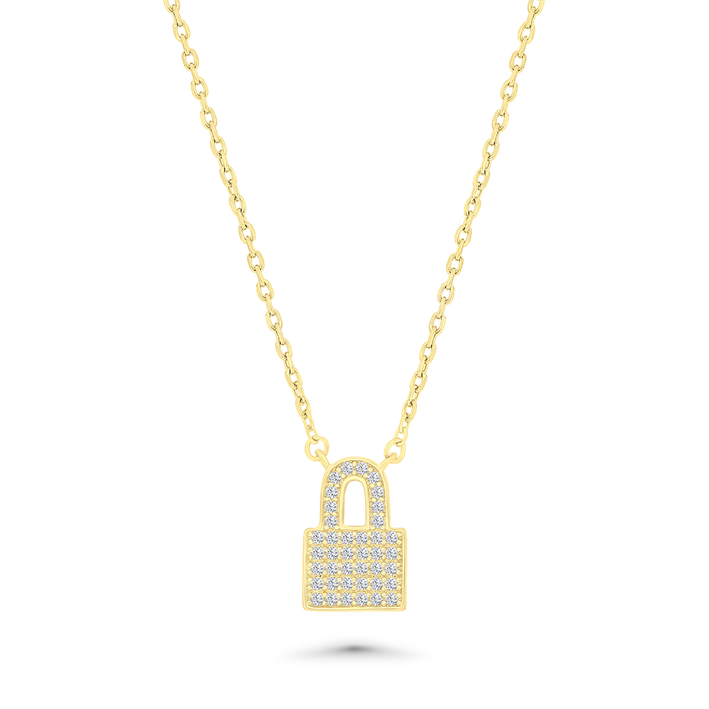 Sterling Silver 925 Necklace Gold Plated Embedded With White CZ