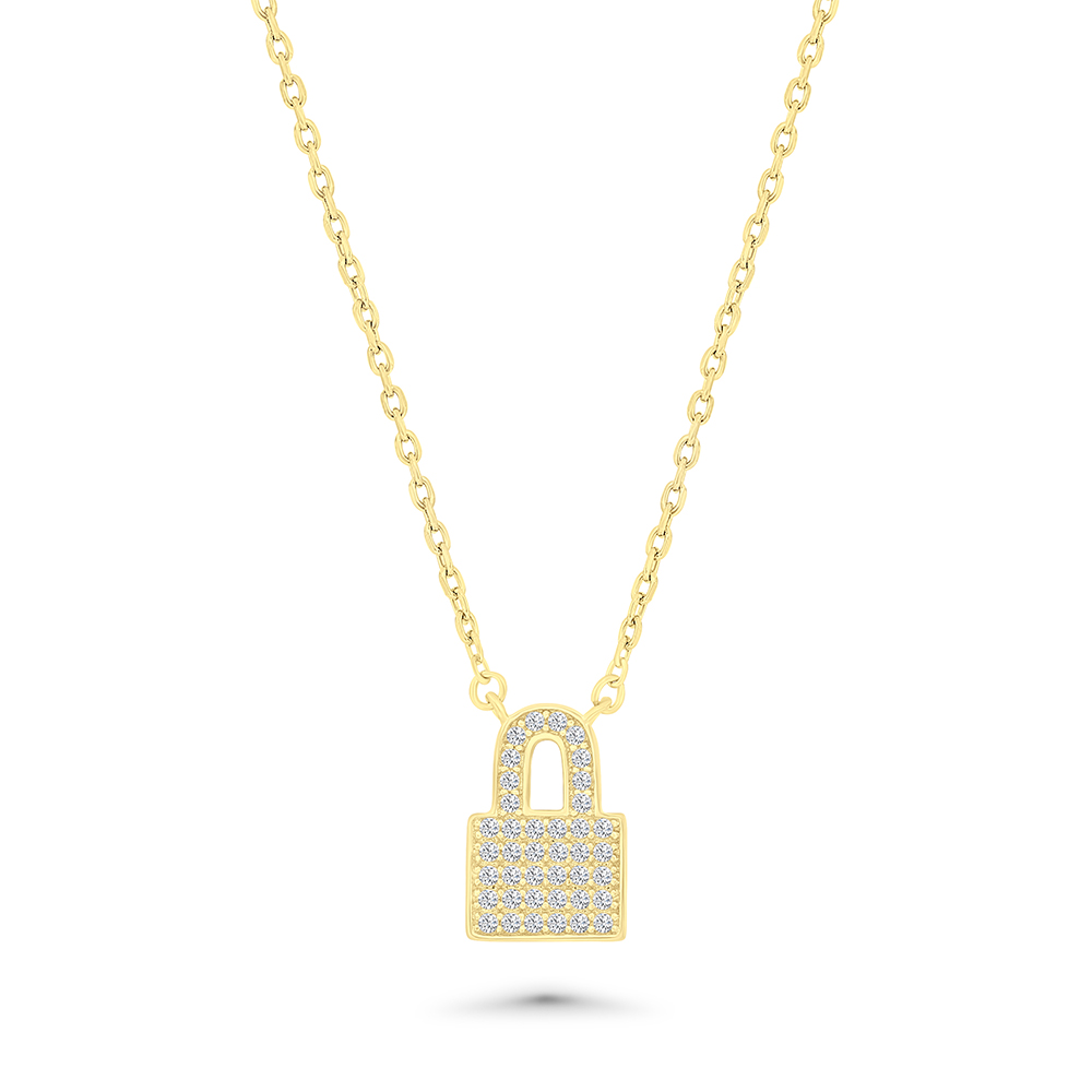 Sterling Silver 925 Necklace Gold Plated Embedded With White CZ