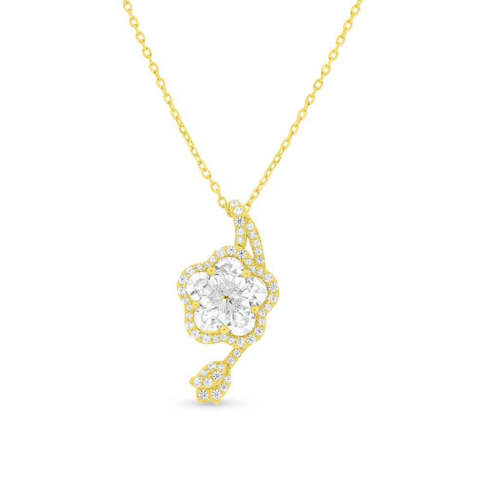 Sterling Silver 925 Necklace Gold Plated Embedded With White CZ