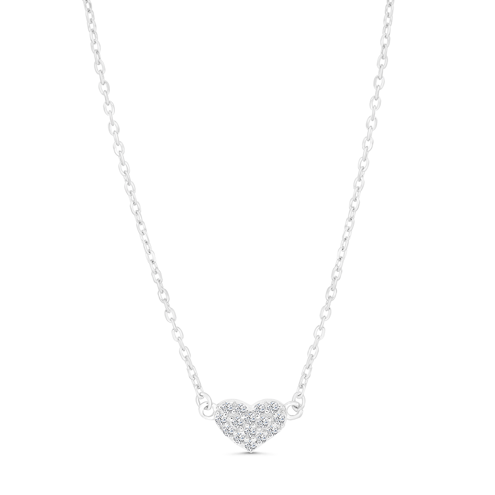 Sterling Silver 925 Necklace Rhodium Plated Embedded With White CZ