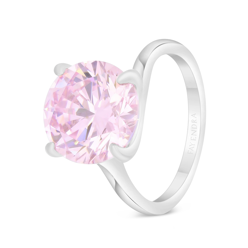 Sterling Silver 925 Ring Rhodium Plated Embedded With Pink Zircon