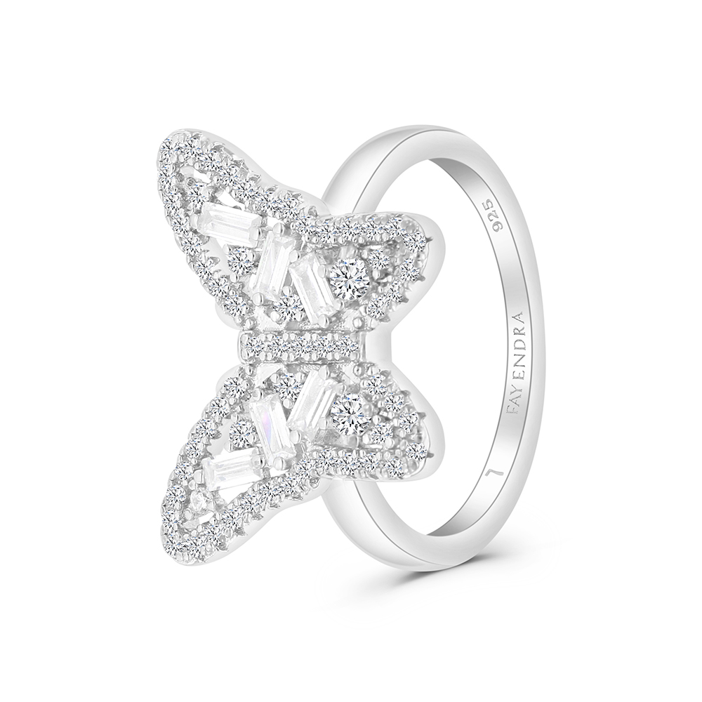 Sterling Silver 925 Ring Rhodium Plated Embedded With White CZ