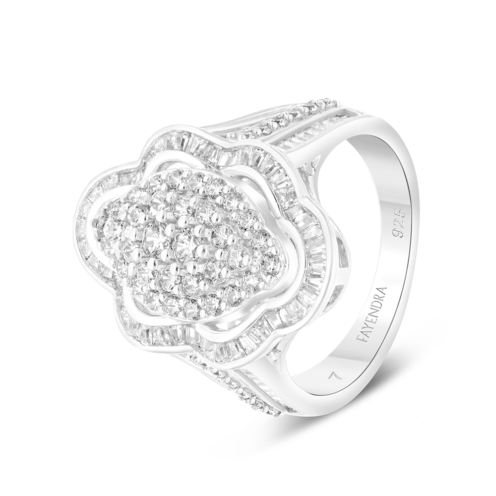 Sterling Silver 925 Ring Rhodium Plated Embedded With White CZ