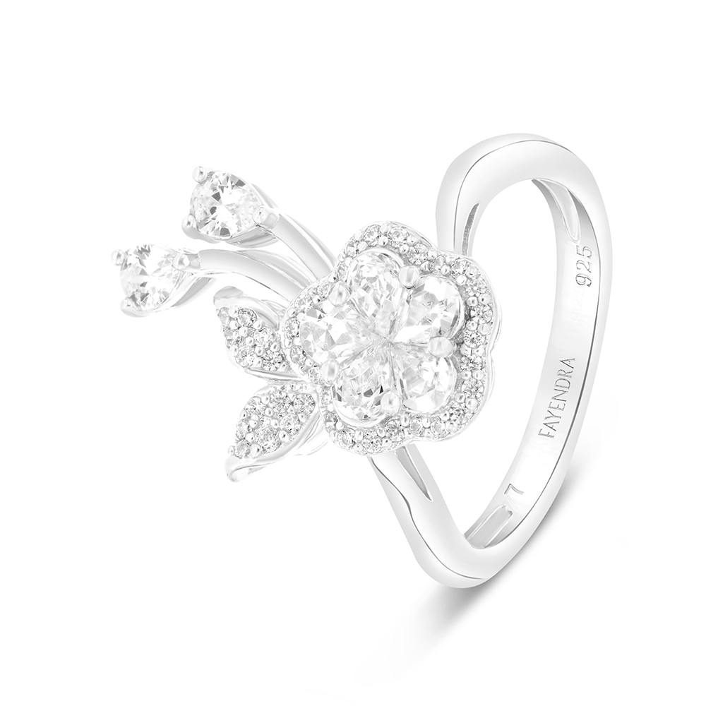 Sterling Silver 925 Ring Rhodium Plated Embedded With White CZ