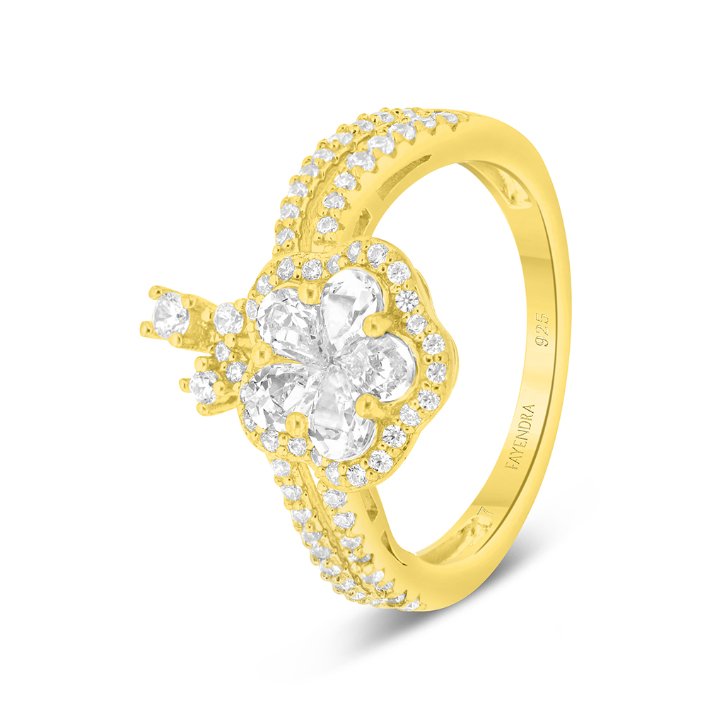 Sterling Silver 925 Ring Gold Plated Embedded With White CZ