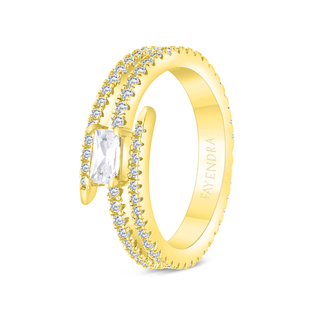 Sterling Silver 925 Ring Gold Plated Embedded With White CZ