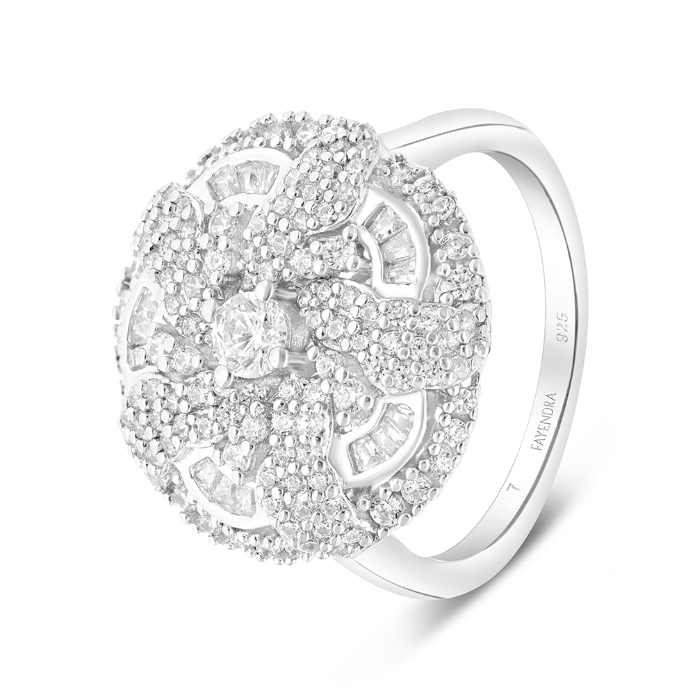 Sterling Silver 925 Ring Rhodium Plated Embedded With White CZ