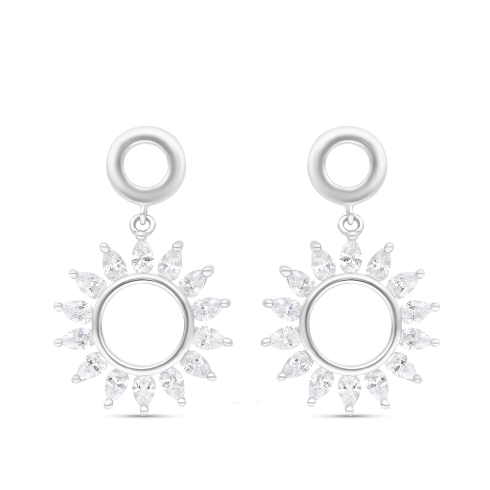 Sterling Silver 925 Earring Rhodium Plated Embedded With White CZ