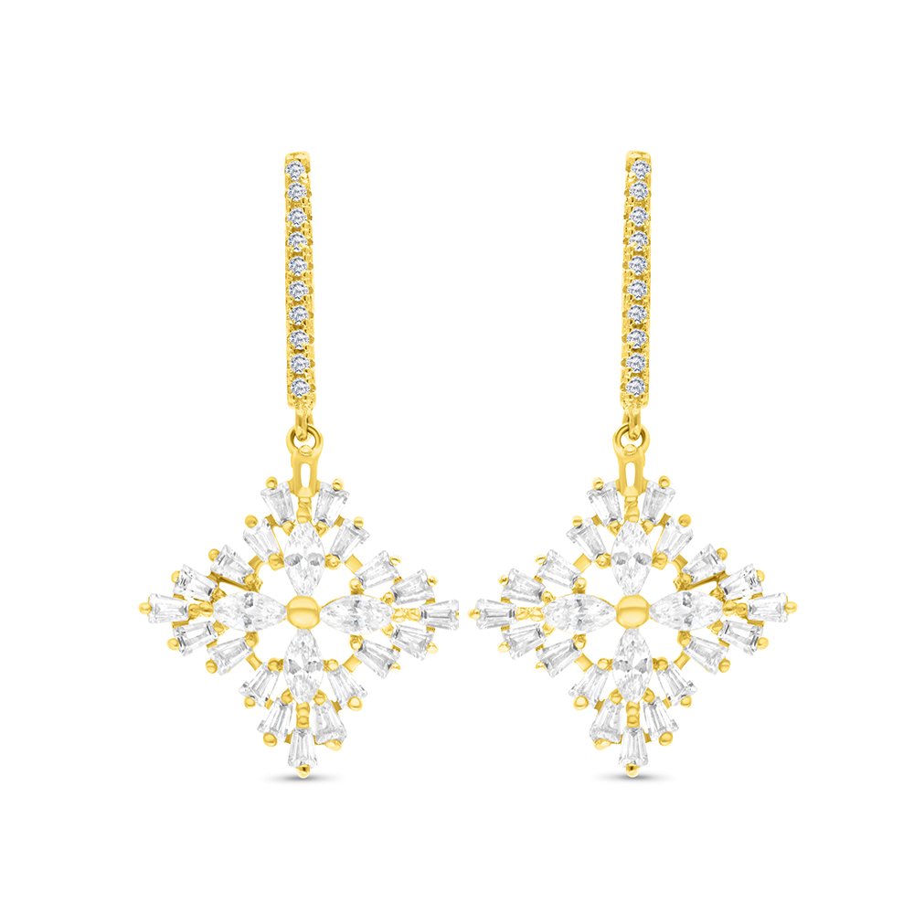 Sterling Silver 925 Earring Gold Plated Embedded With White CZ