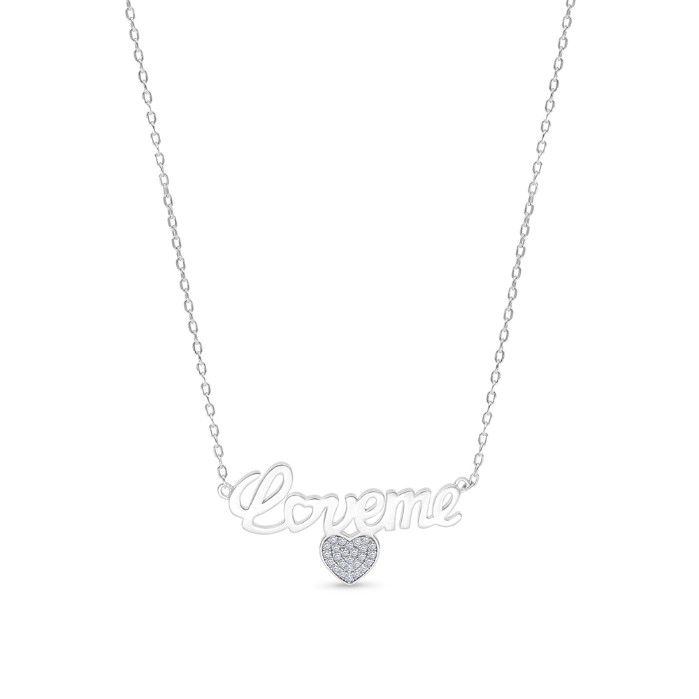 Sterling Silver 925 Necklace Rhodium Plated Embedded With White CZ