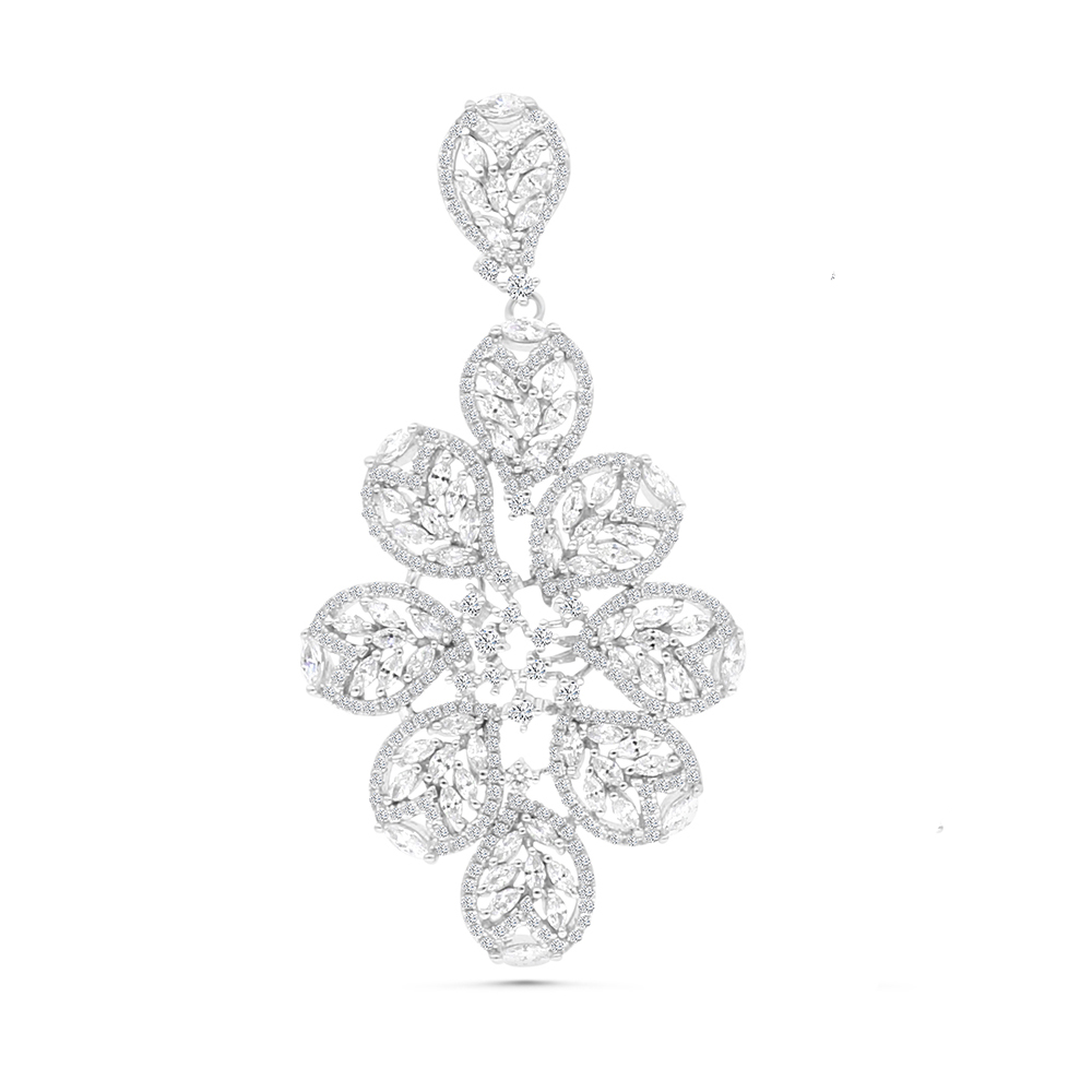 Sterling Silver 925 Pendant Rhodium Plated Embedded With White CZ