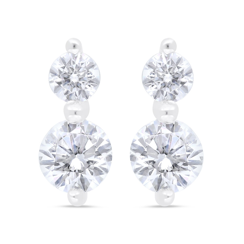 Sterling Silver 925 Earring Rhodium Plated Embedded With White Zircon 