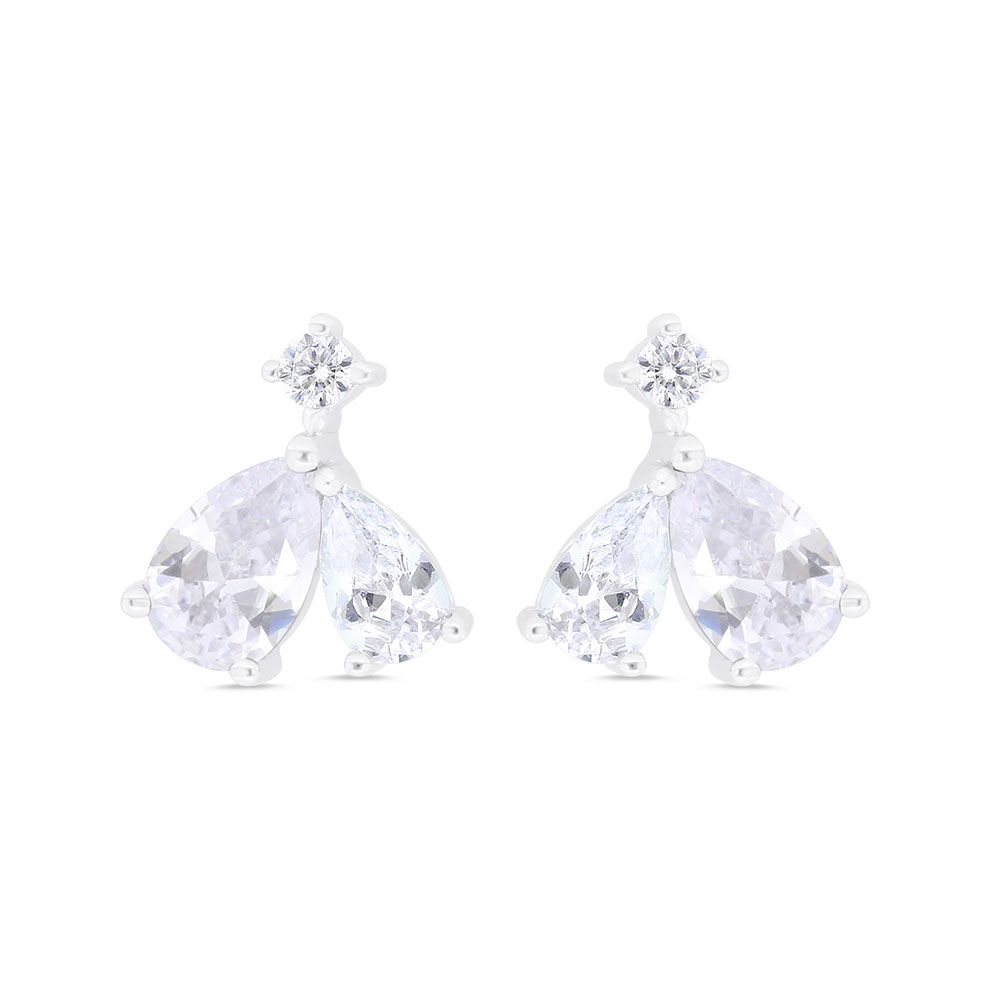 Sterling Silver 925 Earring Rhodium Plated Embedded With White Zircon 