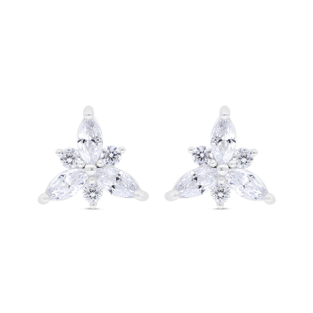 Sterling Silver 925 Earring Rhodium Plated Embedded With White Zircon 