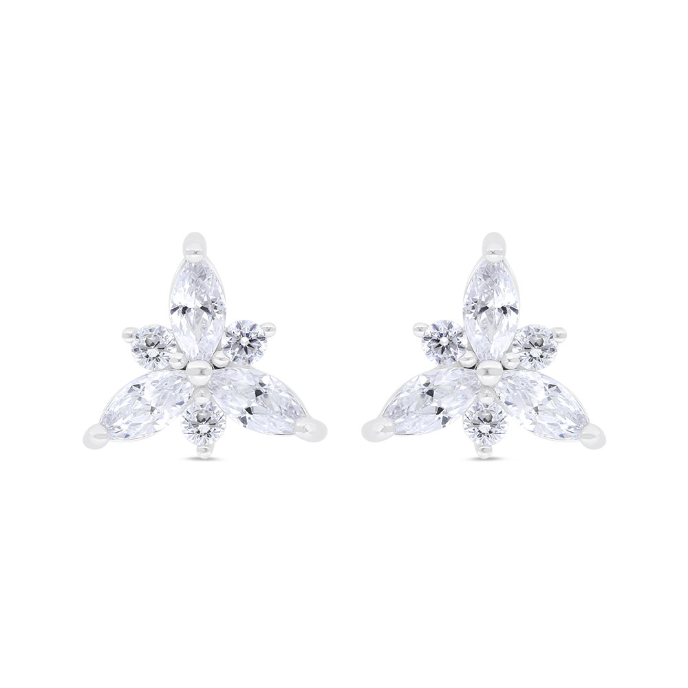 Sterling Silver 925 Earring Rhodium Plated Embedded With White Zircon 