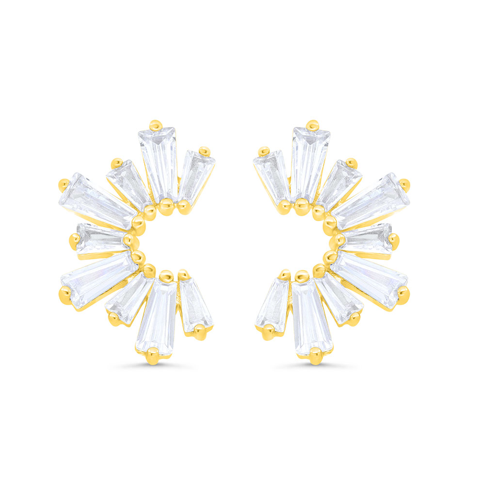 Sterling Silver 925 Earring Gold Plated Embedded With White Zircon