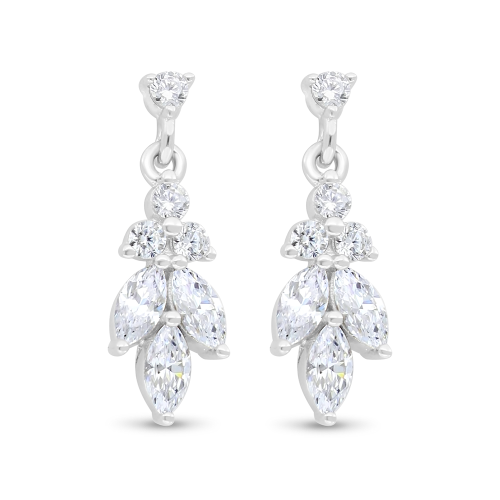 Sterling Silver 925 Earring Rhodium Plated Embedded With White Zircon