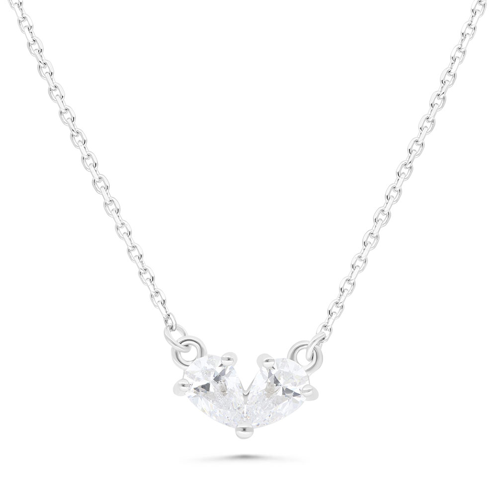 Sterling Silver 925 Necklace Rhodium Plated Embedded With White Zircon