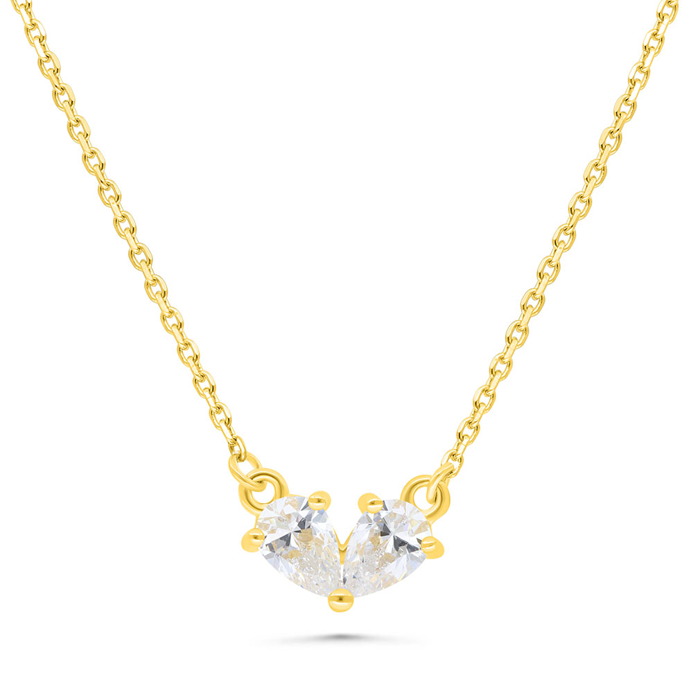 Sterling Silver 925 Necklace Golden Plated Embedded With White Zircon