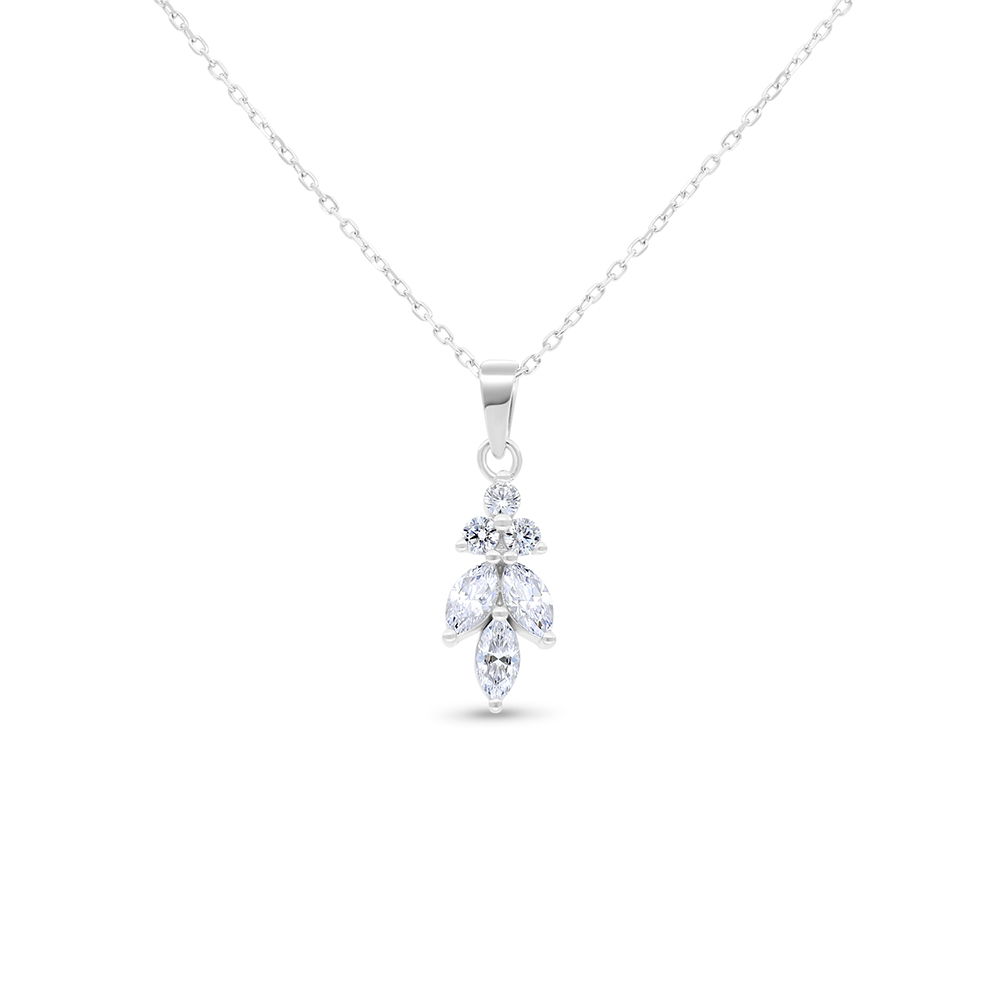 Sterling Silver 925 Necklace Rhodium Plated Embedded With White Zircon