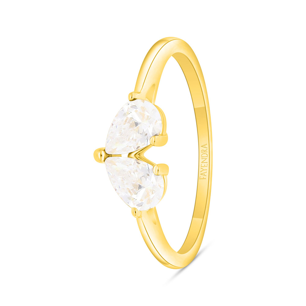 Sterling Silver 925 Ring Golden Plated Embedded With White Zircon