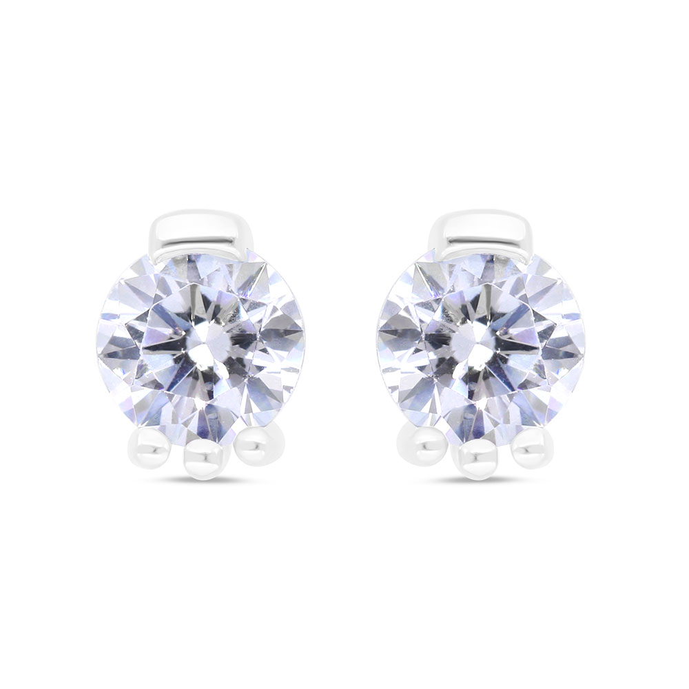 Sterling Silver 925 Earring Rhodium Plated Embedded With White Zircon 