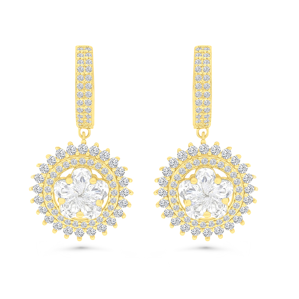 Sterling Silver 925 Earring Gold Plated Embedded With White CZ