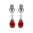 Sterling Silver 925 Earring Embedded With Natural Aqiq And Marcasite Stones