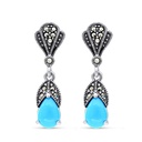 Sterling Silver 925 Earring Embedded With Natural Processed Turquoise And Marcasite Stones