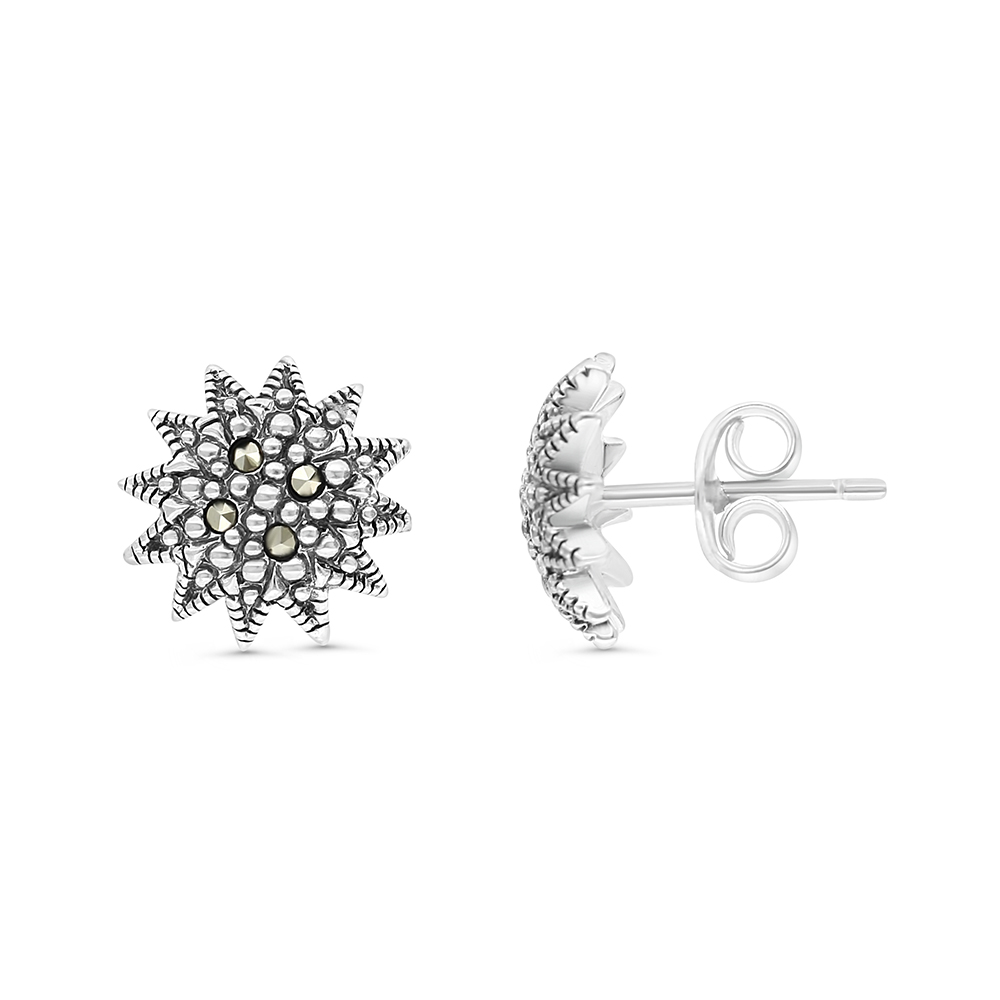 Sterling Silver 925 Earring Embedded With Marcasite Stones