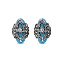 Sterling Silver 925 Earring Embedded With Natural Processed Turquoise And Marcasite Stones
