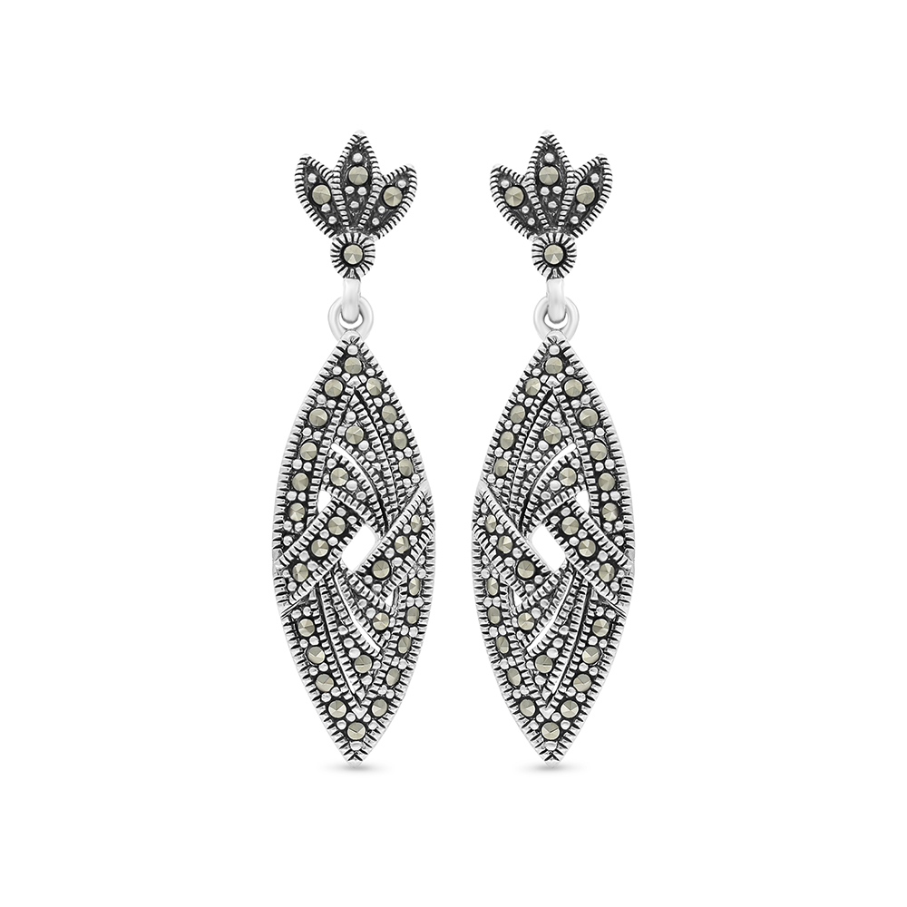Sterling Silver 925 Earring Embedded With Marcasite Stones