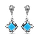 Sterling Silver 925 Earring Embedded With Natural Processed Turquoise And Marcasite Stones