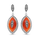 Sterling Silver 925 Earring Embedded With Natural Aqiq And Marcasite Stones