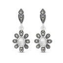 Sterling Silver 925 Earring Embedded With Natural White Shell And Marcasite Stones