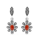 Sterling Silver 925 Earring Embedded With Natural Aqiq And Marcasite Stones