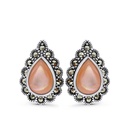 Sterling Silver 925 Earring Embedded With Natural Pink Shell And Marcasite Stones