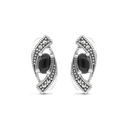 Sterling Silver 925 Earring Embedded With Natural Black Agate And Marcasite Stones