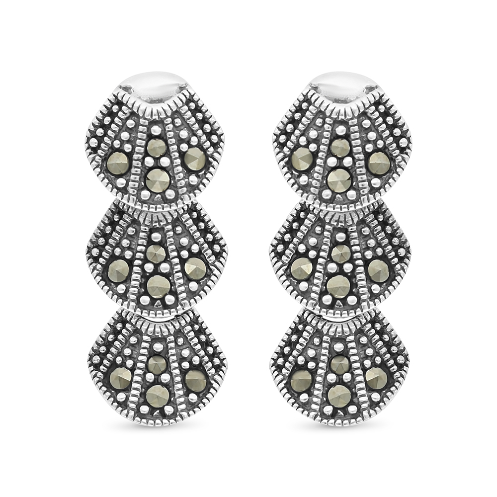 Sterling Silver 925 Earring Embedded With Marcasite Stones